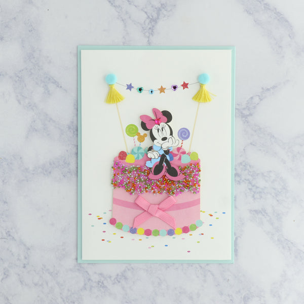 Minnie on Cake with Candy Birthday Card