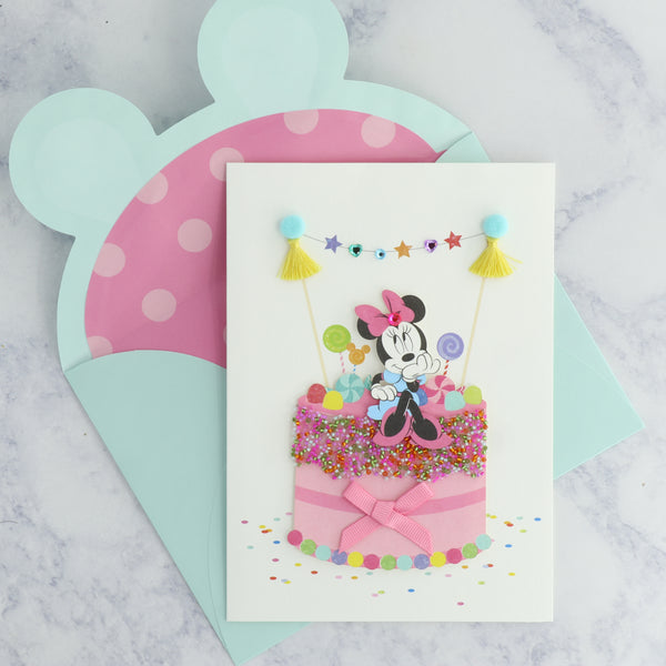 Minnie on Cake with Candy Birthday Card