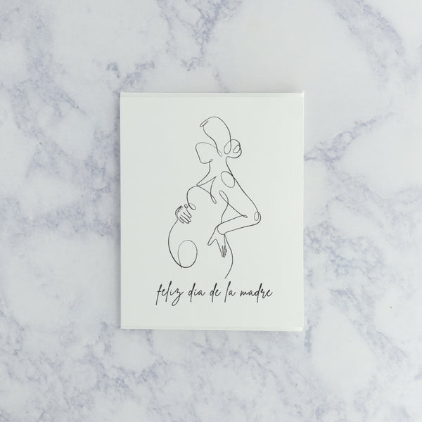 Illustrated Fashionable Mom With Bump Sketch Spanish Mother's Day Card