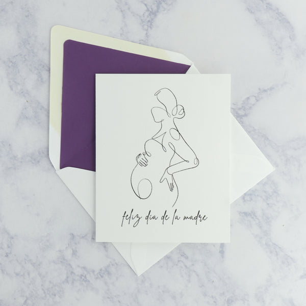 Illustrated Fashionable Mom With Bump Sketch Spanish Mother's Day Card
