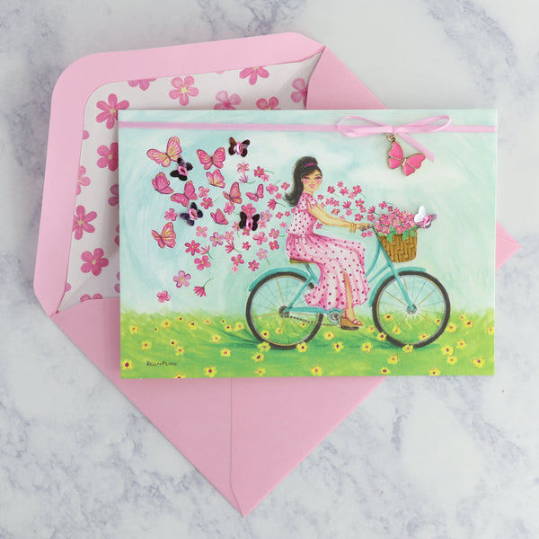 Whimsical Bicycle and Butterflies Friendship Card