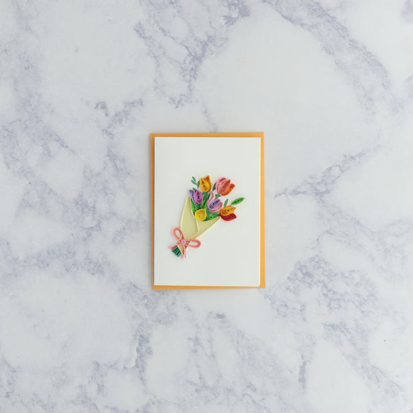 Handmade Floral Bouquet Gift Enclosure Mini Quilling Blank Card