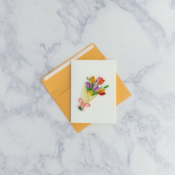 Handmade Floral Bouquet Gift Enclosure Mini Quilling Blank Card