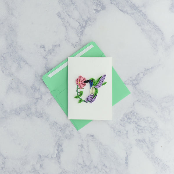 Handmade Hummingbird & Flower Gift Enclosure Mini Quilling Blank Card