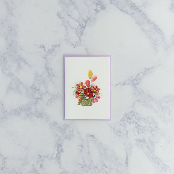 Handmade Floral Vase Gift Enclosure Mini Quilling Blank Card