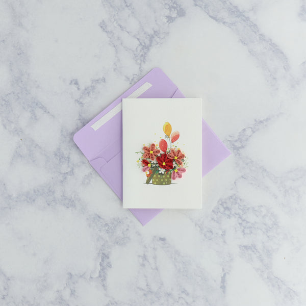 Handmade Floral Vase Gift Enclosure Mini Quilling Blank Card