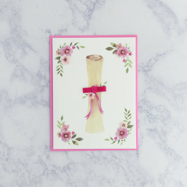Pink Diploma Scroll Graduation Card