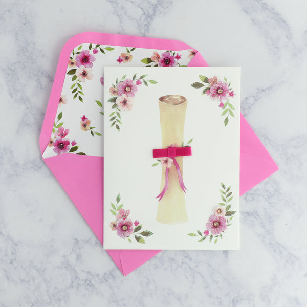 Pink Diploma Scroll Graduation Card
