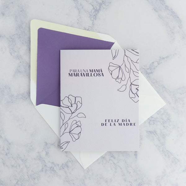 Lilac Floral Sketch Spanish Mother's Day Card (For Mom)