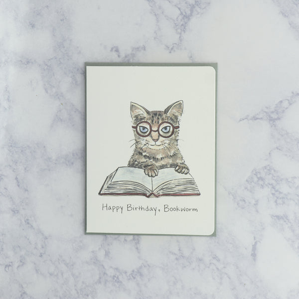 Bookworm Cat Birthday Card