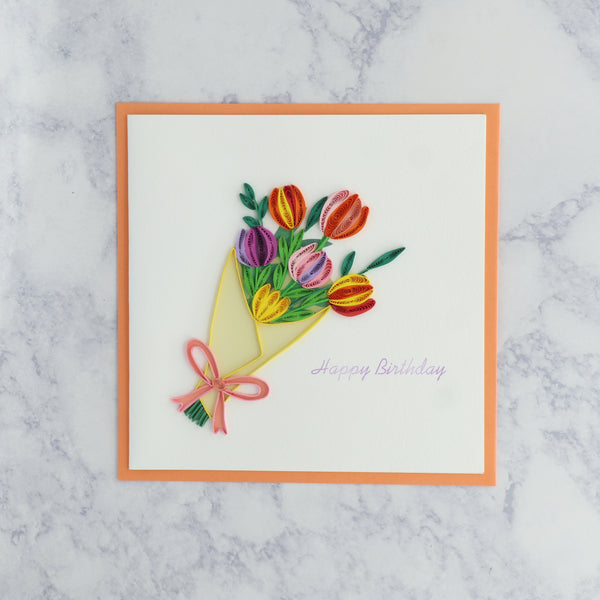 Handmade Floral Bouquet Quilling Birthday Card