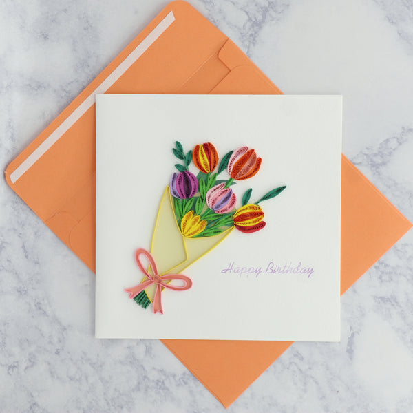 Handmade Floral Bouquet Quilling Birthday Card
