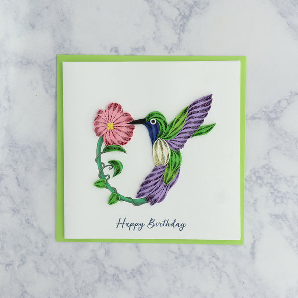 Handmade Hummingbird & Flower Quilling Birthday Card