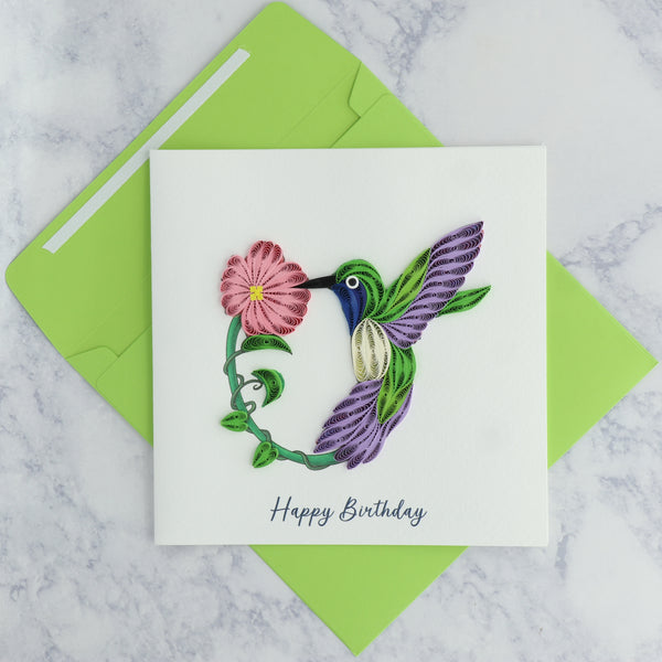 Handmade Hummingbird & Flower Quilling Birthday Card