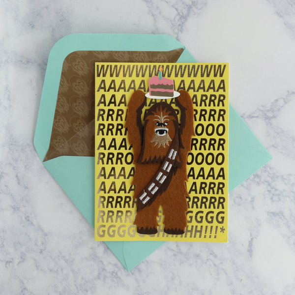 Chewbacca Holding Cake Star Wars Birthday Card