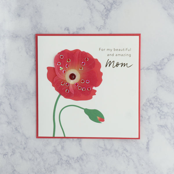 Handmade Red Poppy Birthday Card (Mom)