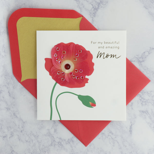 Handmade Red Poppy Birthday Card (Mom)