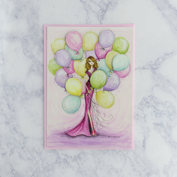 Girl With Balloons Birthday Card