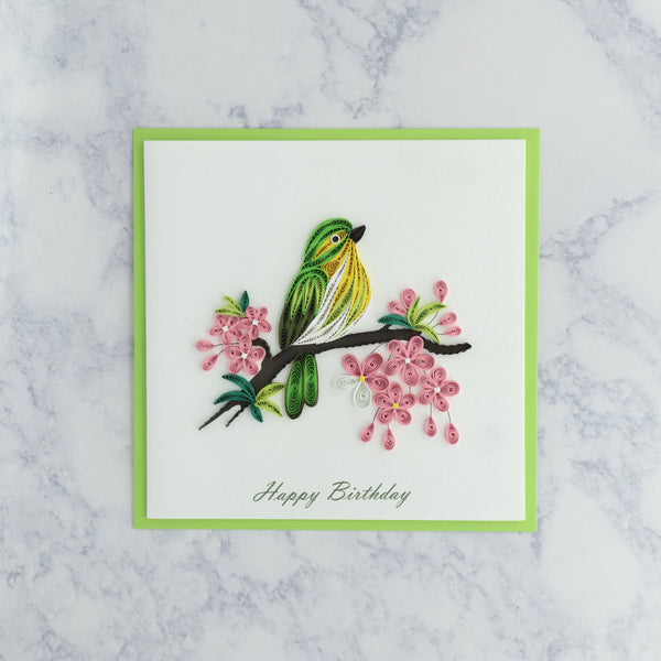 Handmade Songbird Quilling Birthday Card