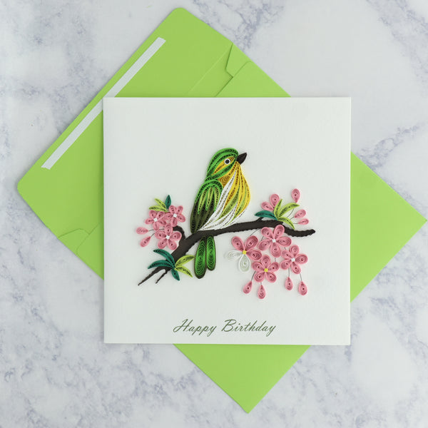Handmade Songbird Quilling Birthday Card