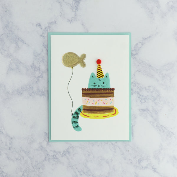 Cat Fish Balloon Birthday Card
