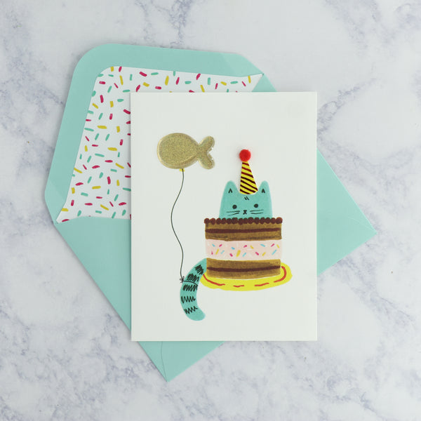 Cat Fish Balloon Birthday Card