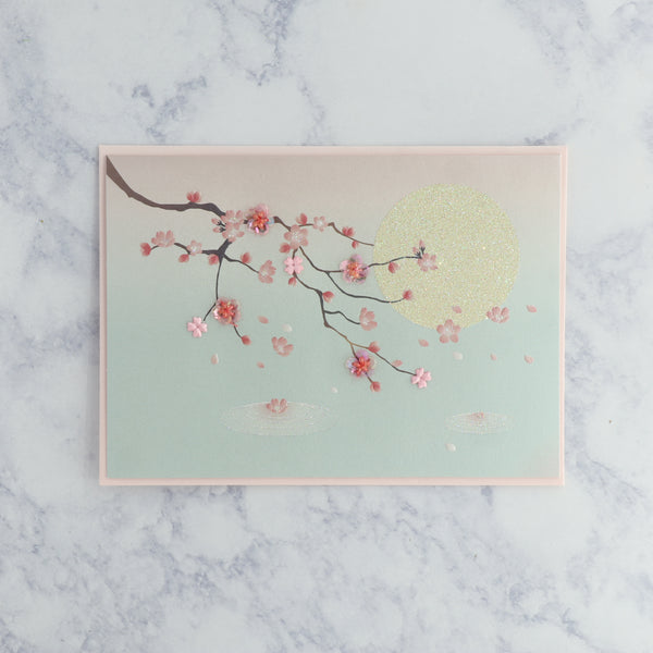 Cherry Branch In Moonlight Blank Card