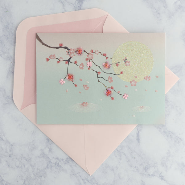 Cherry Branch In Moonlight Blank Card