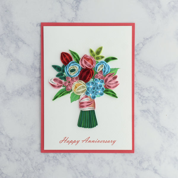 Handmade Bouquet Quilling Anniversary Card