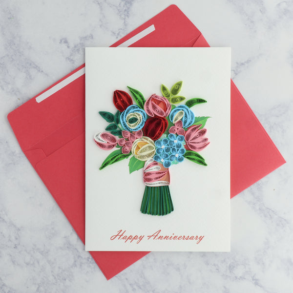 Handmade Bouquet Quilling Anniversary Card