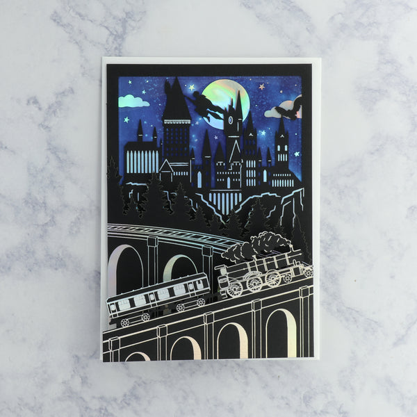 Laser-Cut Hogwarts Scene Birthday Card