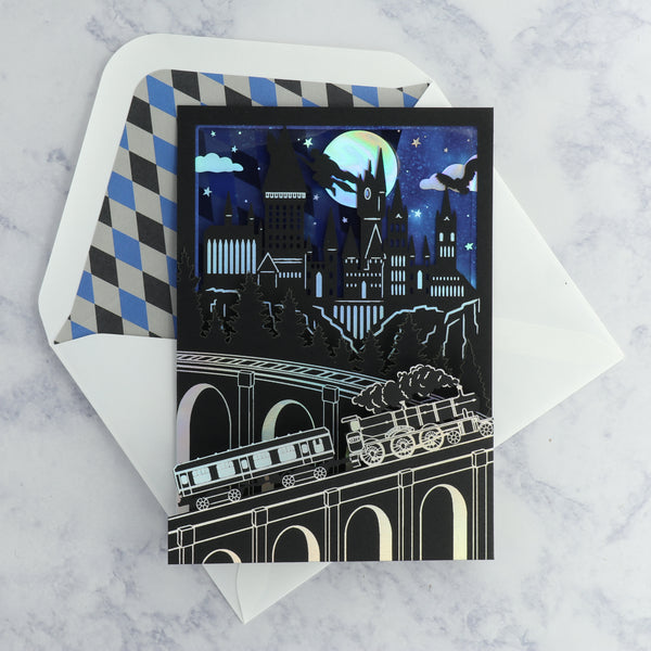 Laser-Cut Hogwarts Scene Birthday Card