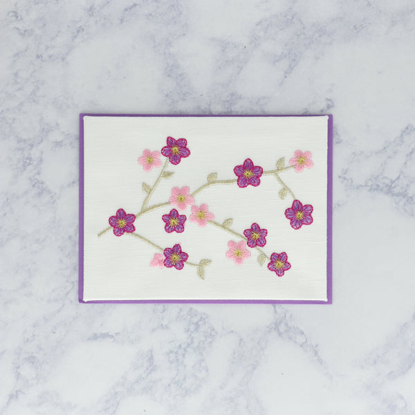 Handmade Embroidered Cherry Blossoms Blank Card