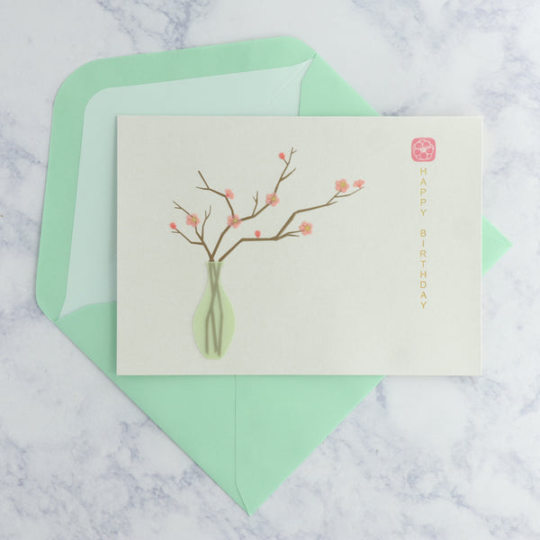 Handmade Cherry Blossom Branches In Vase Birthday Card