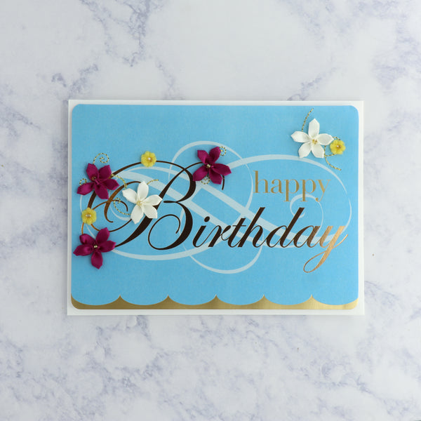 Embroidered Flower Lettering Birthday Card