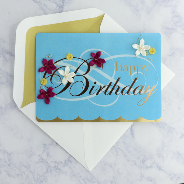 Embroidered Flower Lettering Birthday Card