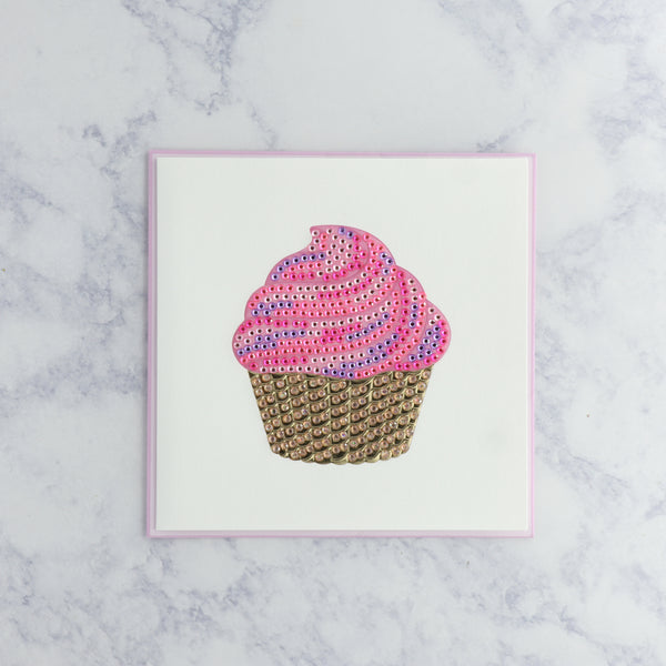 Handmade Gemmed Pink Cupcake Birthday Card