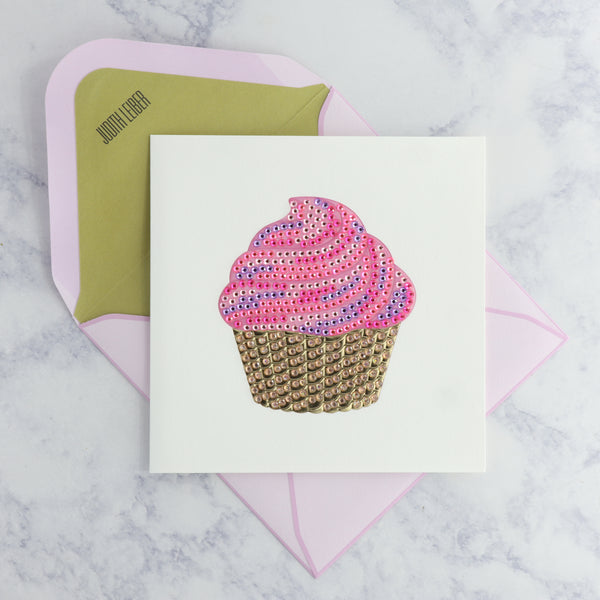 Handmade Gemmed Pink Cupcake Birthday Card