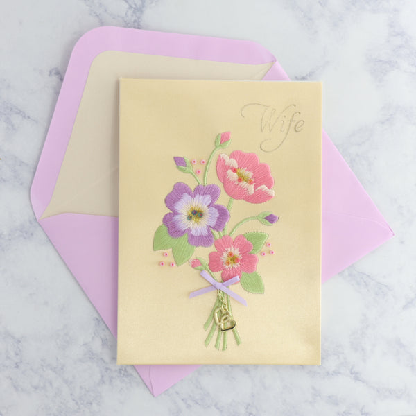 Embroidered Bouquet Birthday Card (For Wife)