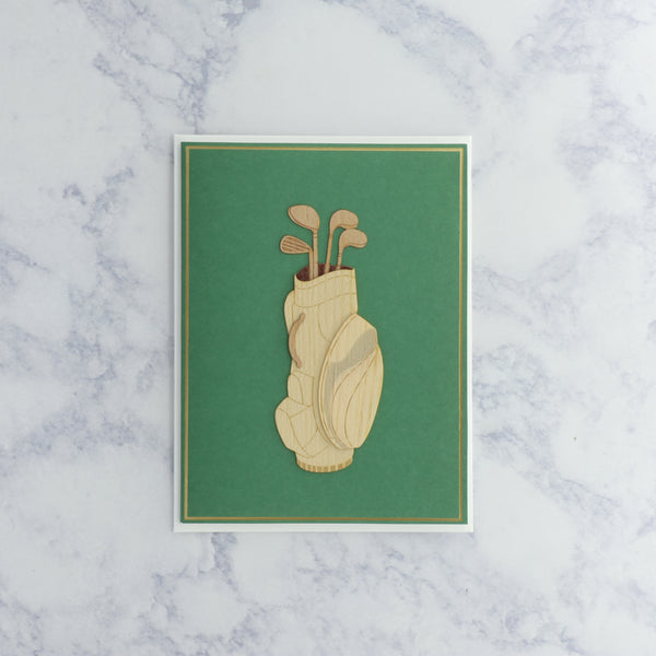 Laser-Cut Wooden Golf Bag Birthday Card