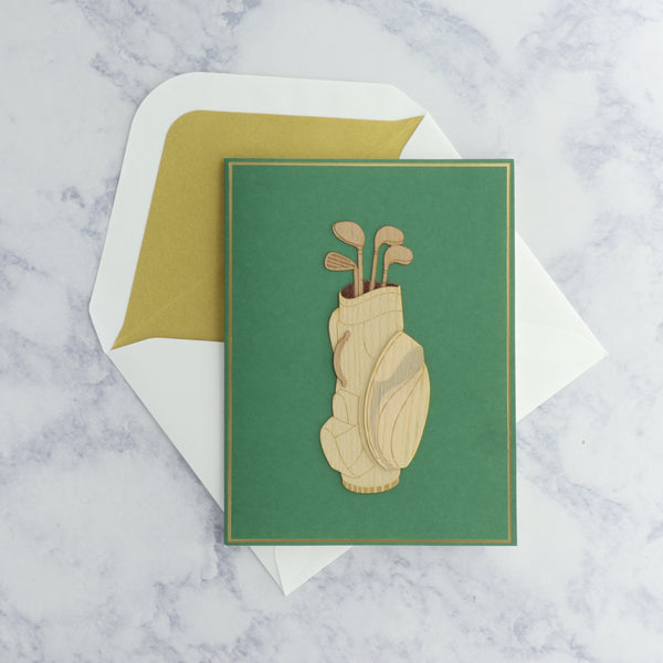 Laser-Cut Wooden Golf Bag Birthday Card