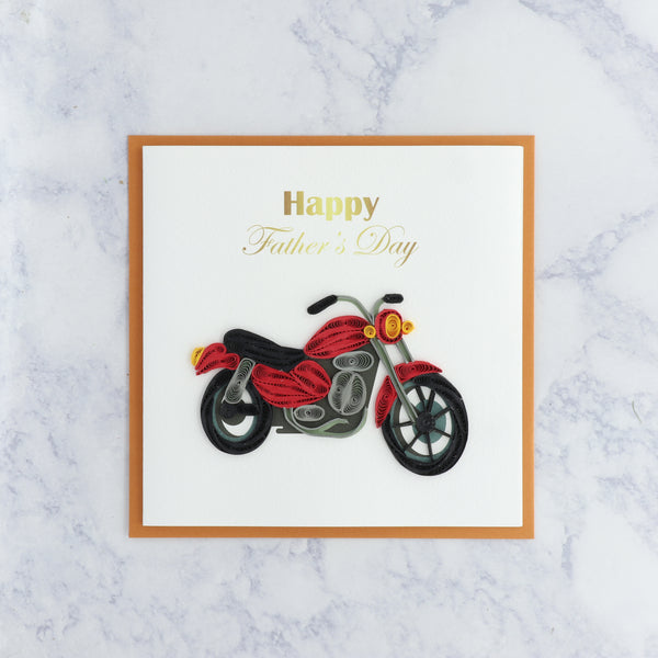Handmade Red & Grey Motorcycle Bike Quilling Father's Day Card