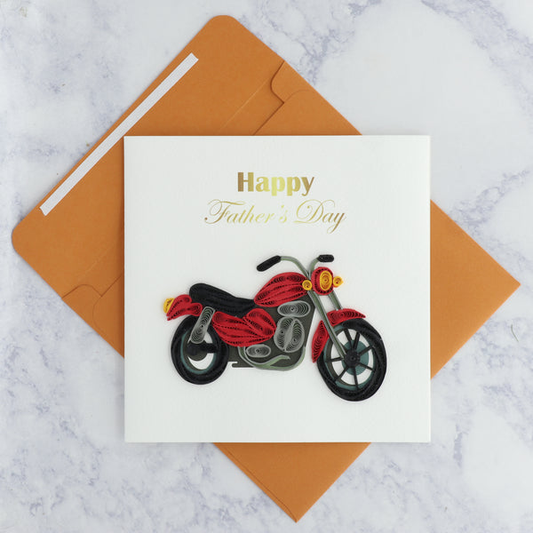 Handmade Red & Grey Motorcycle Bike Quilling Father's Day Card