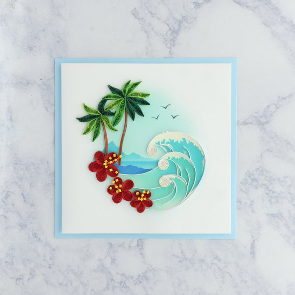 Handmade Ocean Waves & Palm Tree Quilling Blank Card