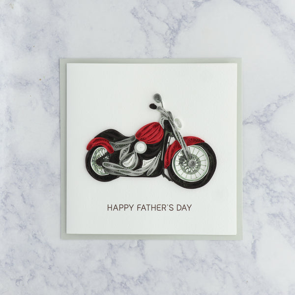 Handmade Grey & Red Motorcycle Bike Quilling Father's Day Card