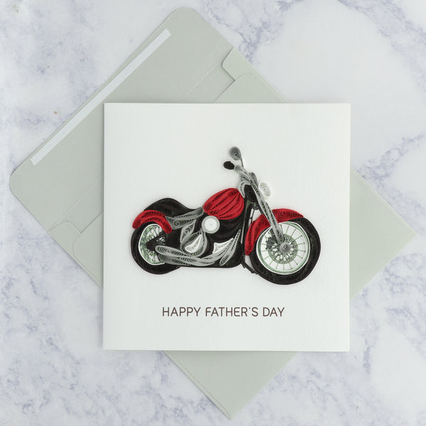 Handmade Grey & Red Motorcycle Bike Quilling Father's Day Card