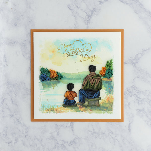 Handmade Dad & Son Fishing Scene Quilling Father's Day Card (For Dad)