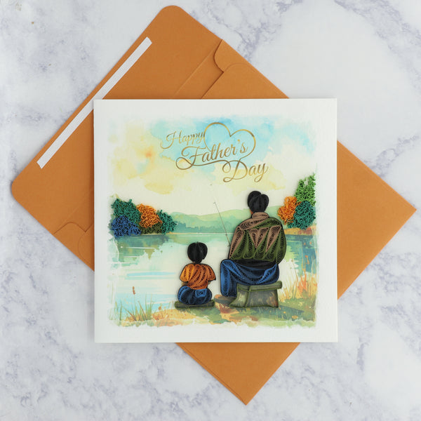 Handmade Dad & Son Fishing Scene Quilling Father's Day Card (For Dad)