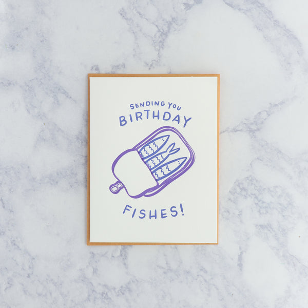 Letterpress "Sending you Birthday Fishes!" Birthday Card
