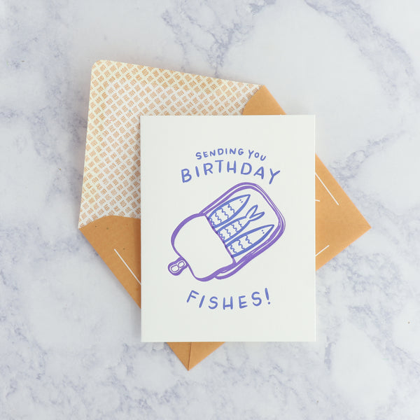 Letterpress "Sending you Birthday Fishes!" Birthday Card